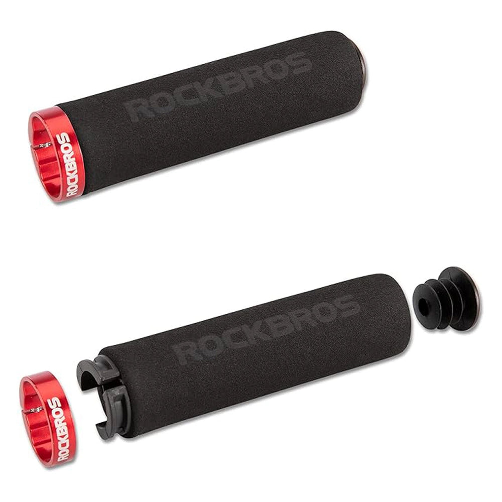 Rockbros BT1001BKRD sponge bicycle handlebar grips - black and red_1