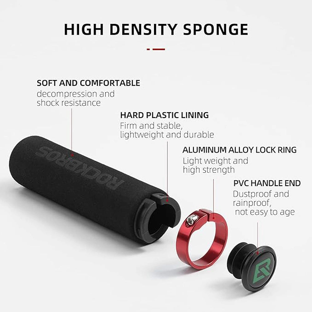 Rockbros BT1001BKRD sponge bicycle handlebar grips - black and red_2