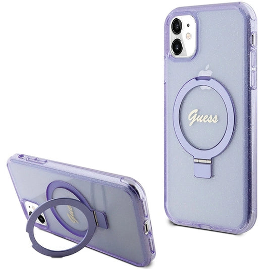 Guess Ring Stand Script Glitter MagSafe case for iPhone 11 / Xr - purple_0