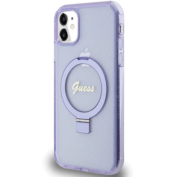 Guess Ring Stand Script Glitter MagSafe case for iPhone 11 / Xr - purple_1