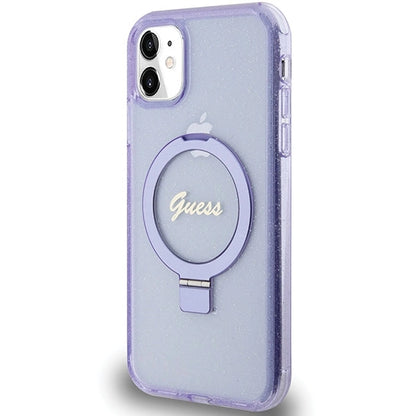 Guess Ring Stand Script Glitter MagSafe case for iPhone 11 / Xr - purple_1