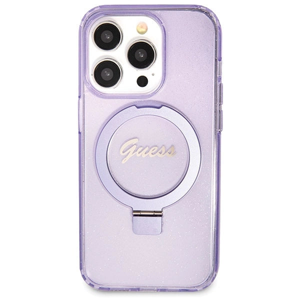 Guess Ring Stand Script Glitter MagSafe case for iPhone 14 Pro - purple_2