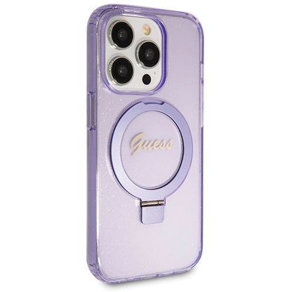 Guess Ring Stand Script Glitter MagSafe case for iPhone 14 Pro - purple_3