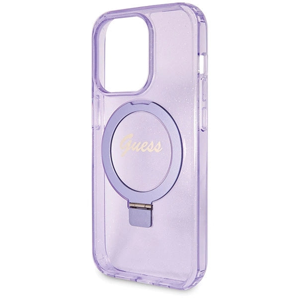 Guess Ring Stand Script Glitter MagSafe case for iPhone 14 Pro - purple_5