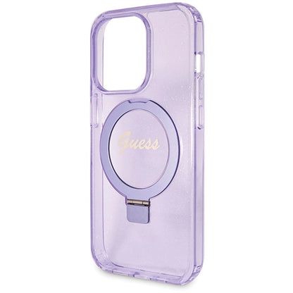 Guess Ring Stand Script Glitter MagSafe case for iPhone 14 Pro - purple_5