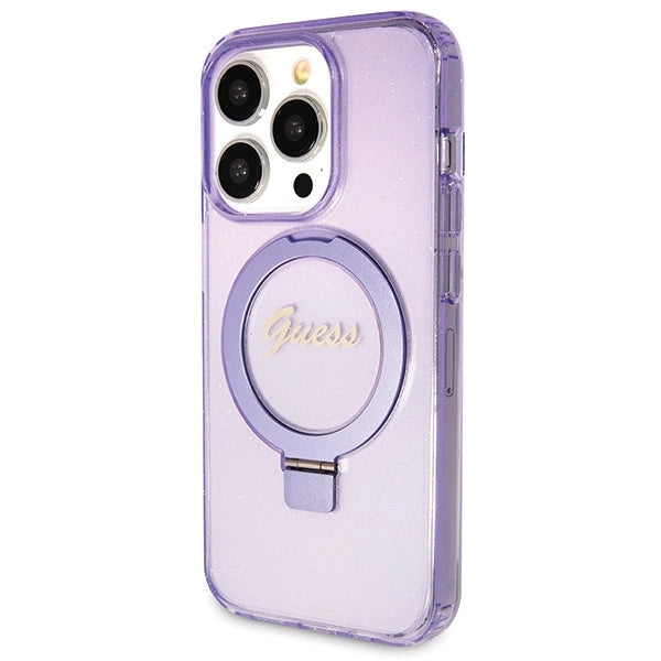 Guess Ring Stand Script Glitter MagSafe case for iPhone 14 Pro Max - purple_1