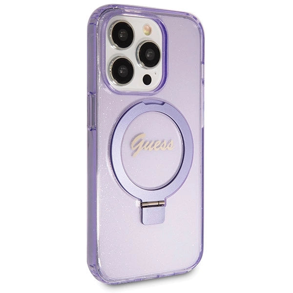 Guess Ring Stand Script Glitter MagSafe case for iPhone 14 Pro Max - purple_3