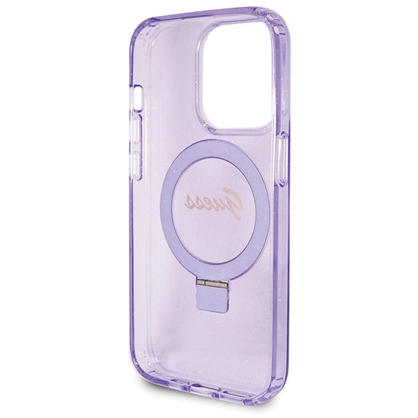 Guess Ring Stand Script Glitter MagSafe case for iPhone 14 Pro Max - purple_6