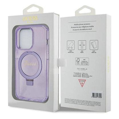 Guess Ring Stand Script Glitter MagSafe case for iPhone 14 Pro Max - purple_7