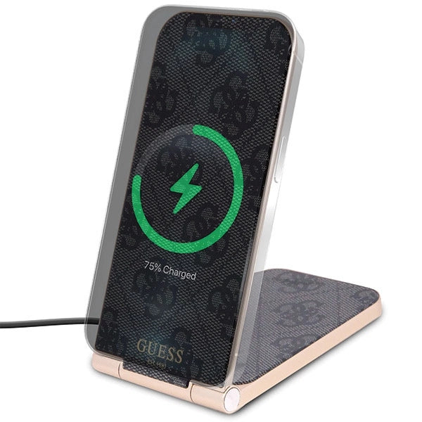 Guess 4G Pattern MagSafe foldable 2in1 15W inductive charger - black_1