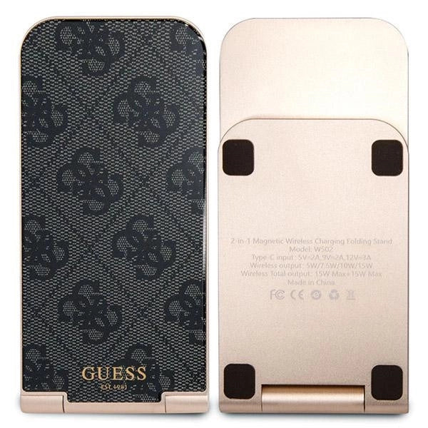 Guess 4G Pattern MagSafe foldable 2in1 15W inductive charger - black_3