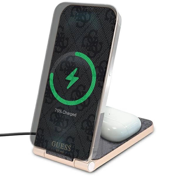 Guess 4G Pattern MagSafe foldable 2in1 15W inductive charger - black_4