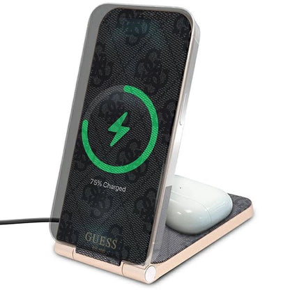 Guess 4G Pattern MagSafe foldable 2in1 15W inductive charger - black_4