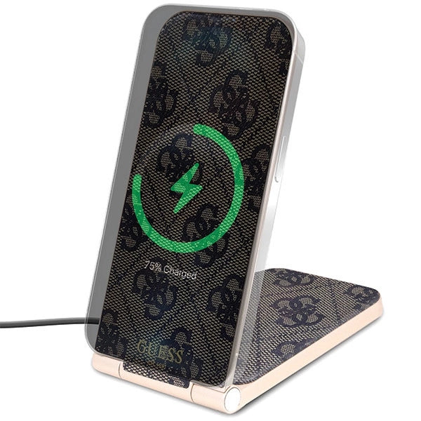 Guess 4G Pattern MagSafe foldable 2in1 15W inductive charger - brown_1