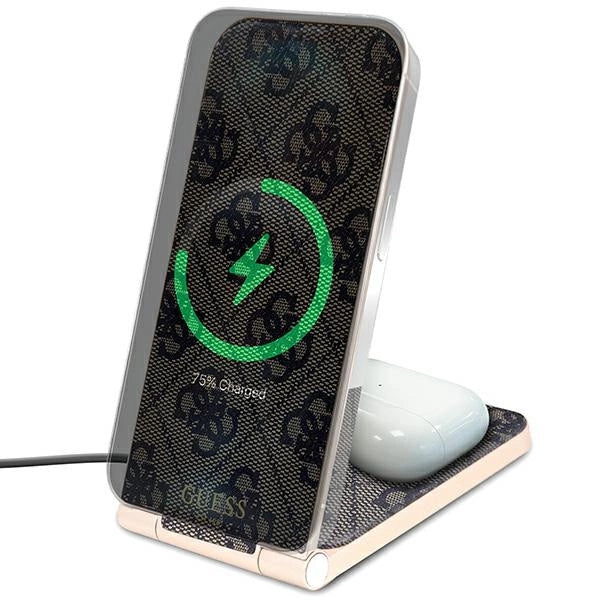 Guess 4G Pattern MagSafe foldable 2in1 15W inductive charger - brown_4