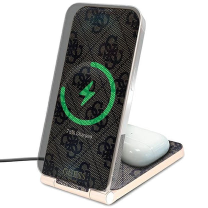 Guess 4G Pattern MagSafe foldable 2in1 15W inductive charger - brown_4