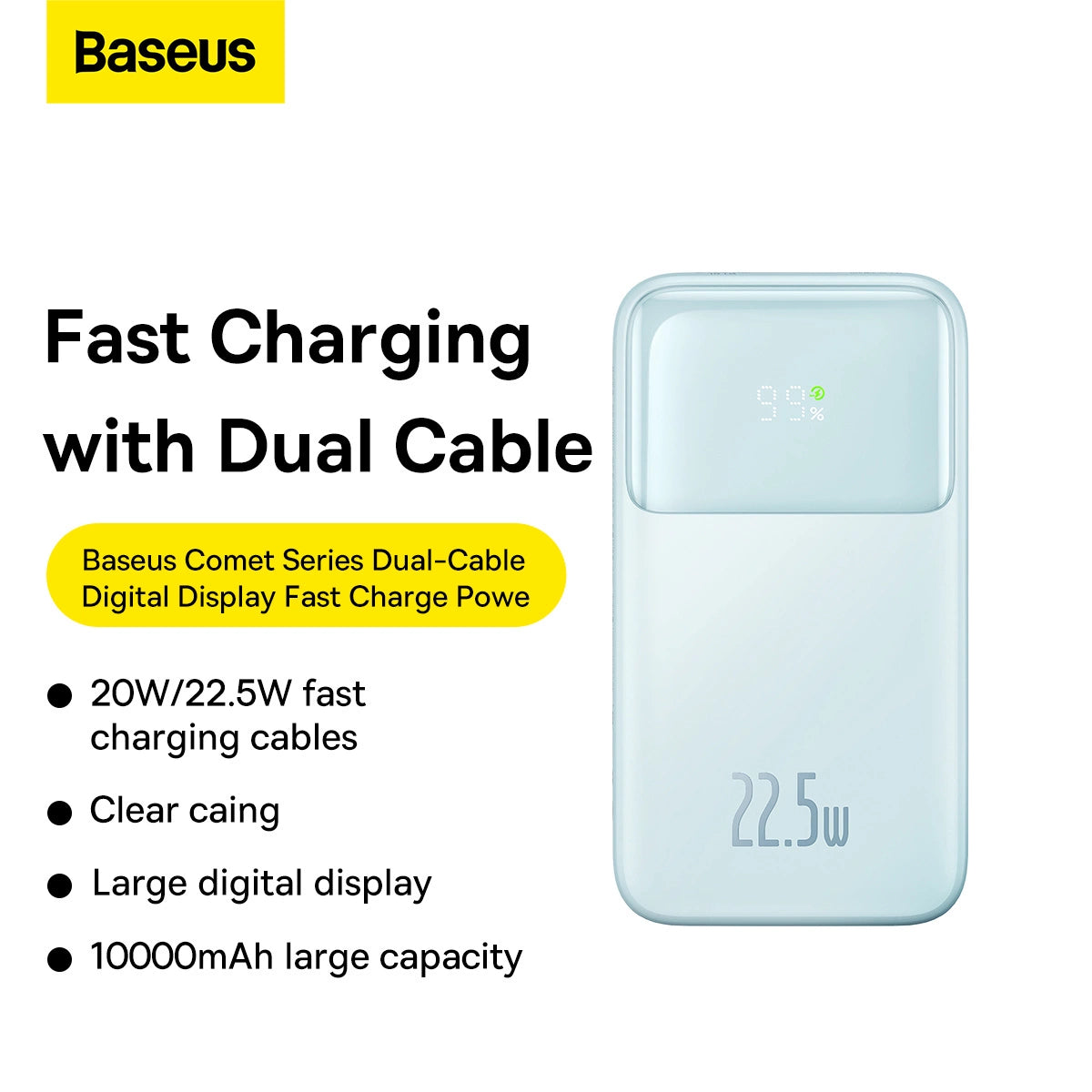 Baseus Comet Series powerbank with display 10000mAh 22.5W - blue + USB-A - USB-C cable 0.3m - white_12