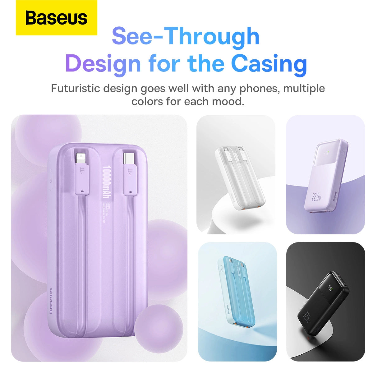 Baseus Comet Series powerbank with display 10000mAh 22.5W - blue + USB-A - USB-C cable 0.3m - white_14