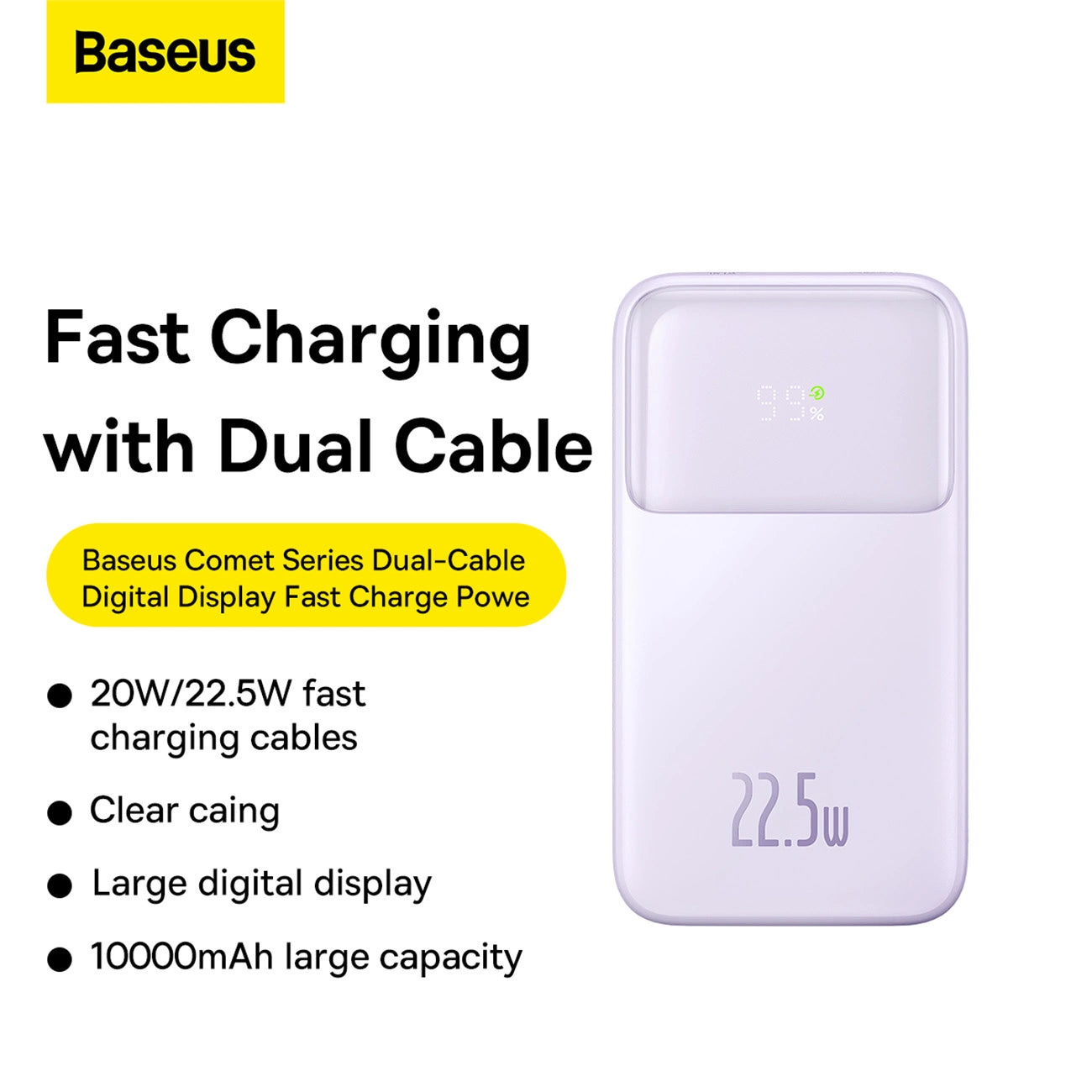 Baseus Comet Series powerbank with display 10000mAh 22.5W - purple + USB-A / USB-C cable_9