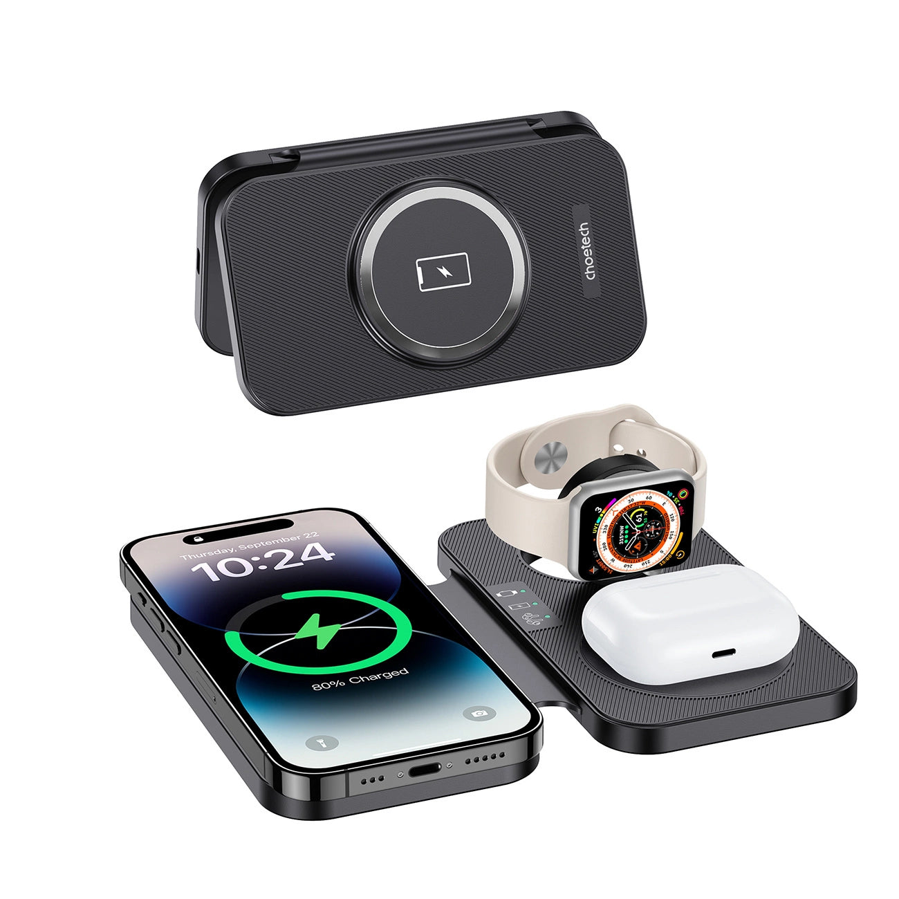 Choetech T616-F 3in1 inductive charger compatible with Apple and Samsung devices - black_1