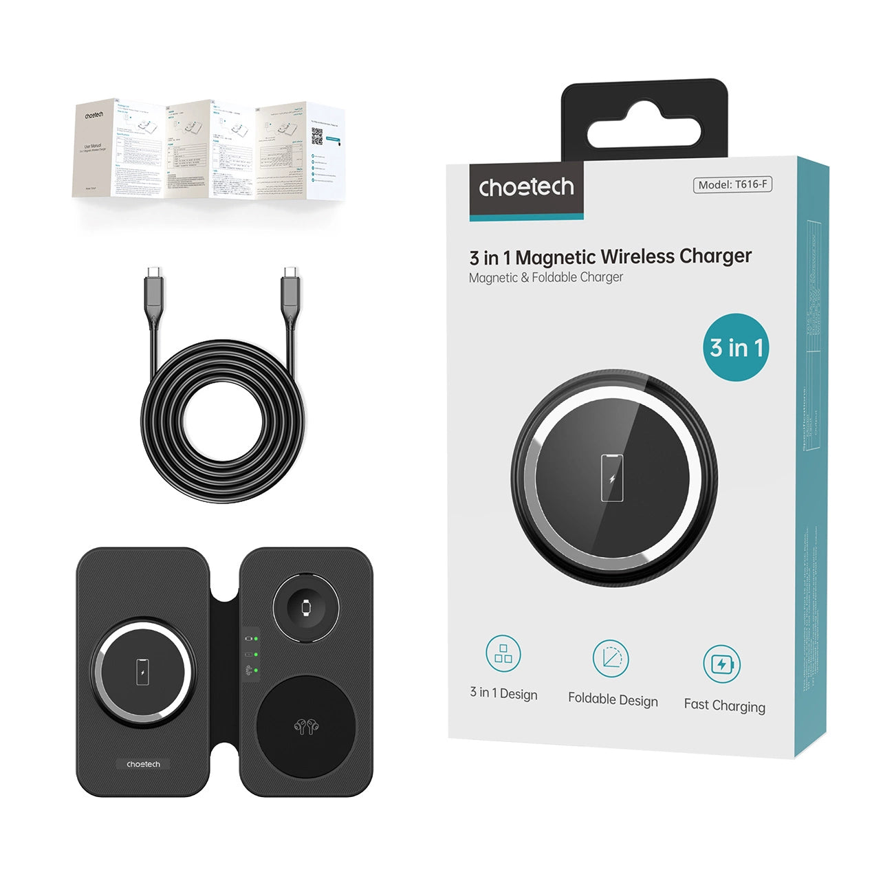 Choetech T616-F 3in1 inductive charger compatible with Apple and Samsung devices - black_2
