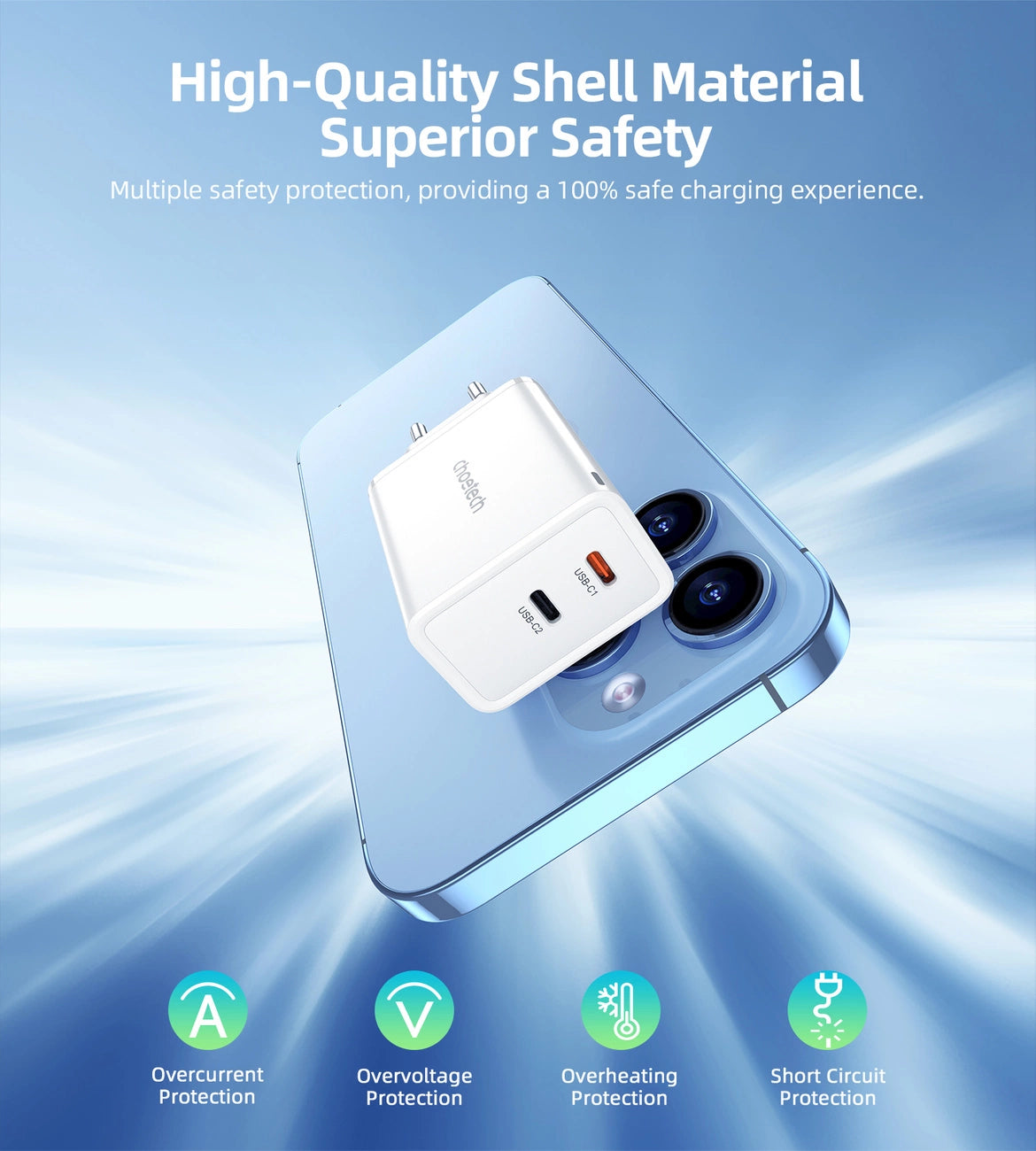 Choetech PD6013 2x USB-C PD 65W GaN wall charger - white_6