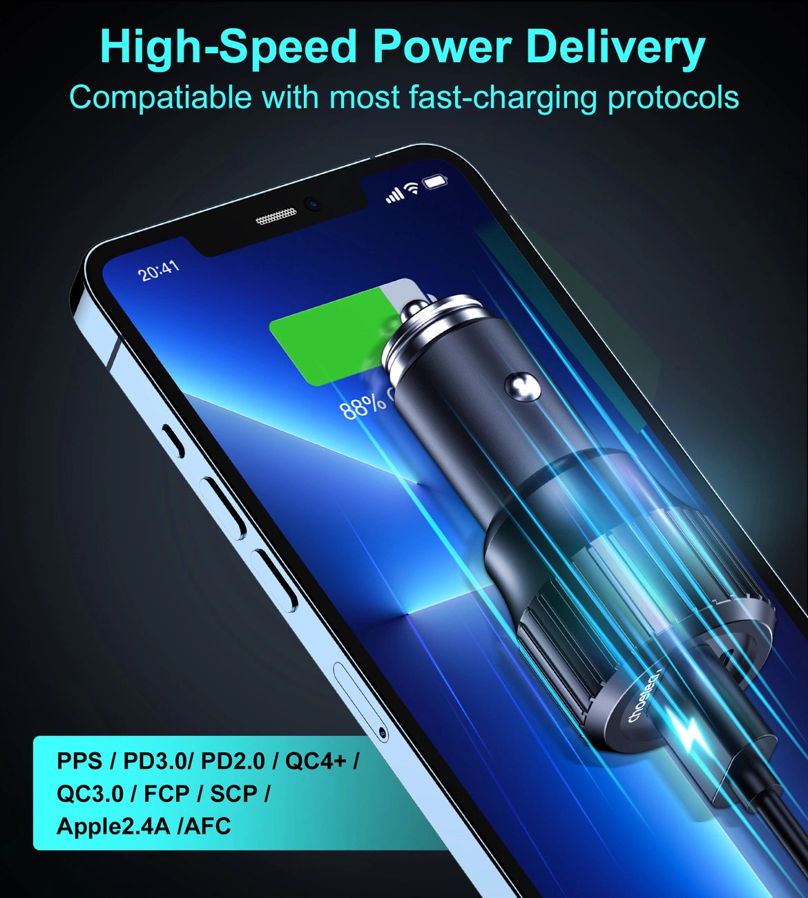 Choetech TC0010 USB-C USB-A PD 63W car charger - black_4