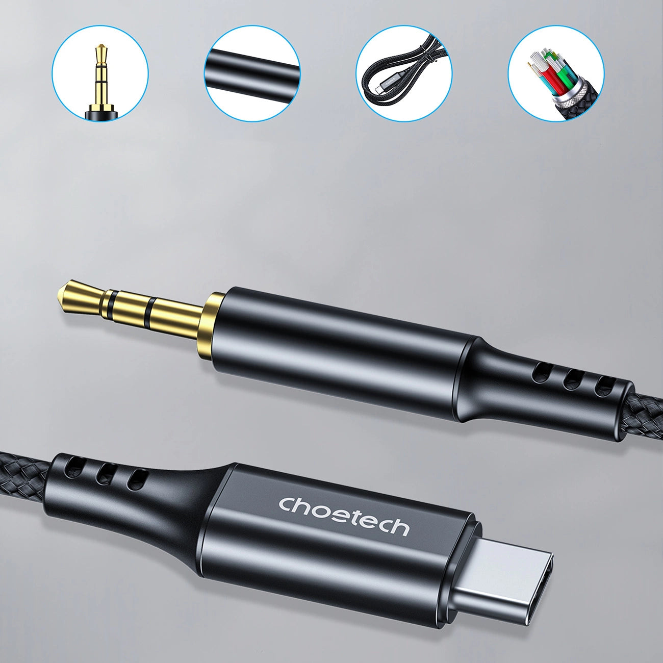 Choetech AUX006 USB-C / mini jack 3.5mm cable 1 m - black_2