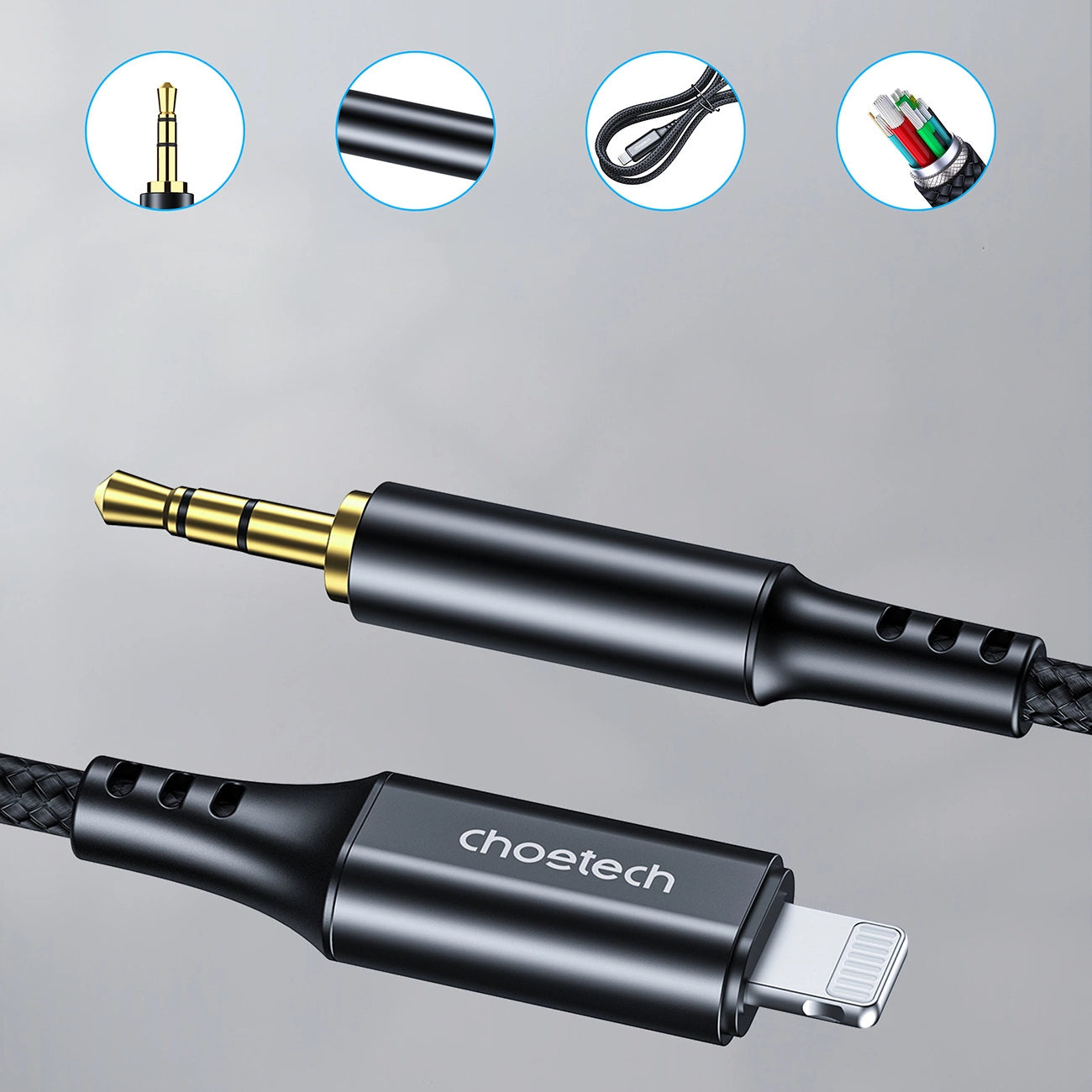 Choetech AUX009 Lighting / mini jack 3.5mm cable 2 m - black_2