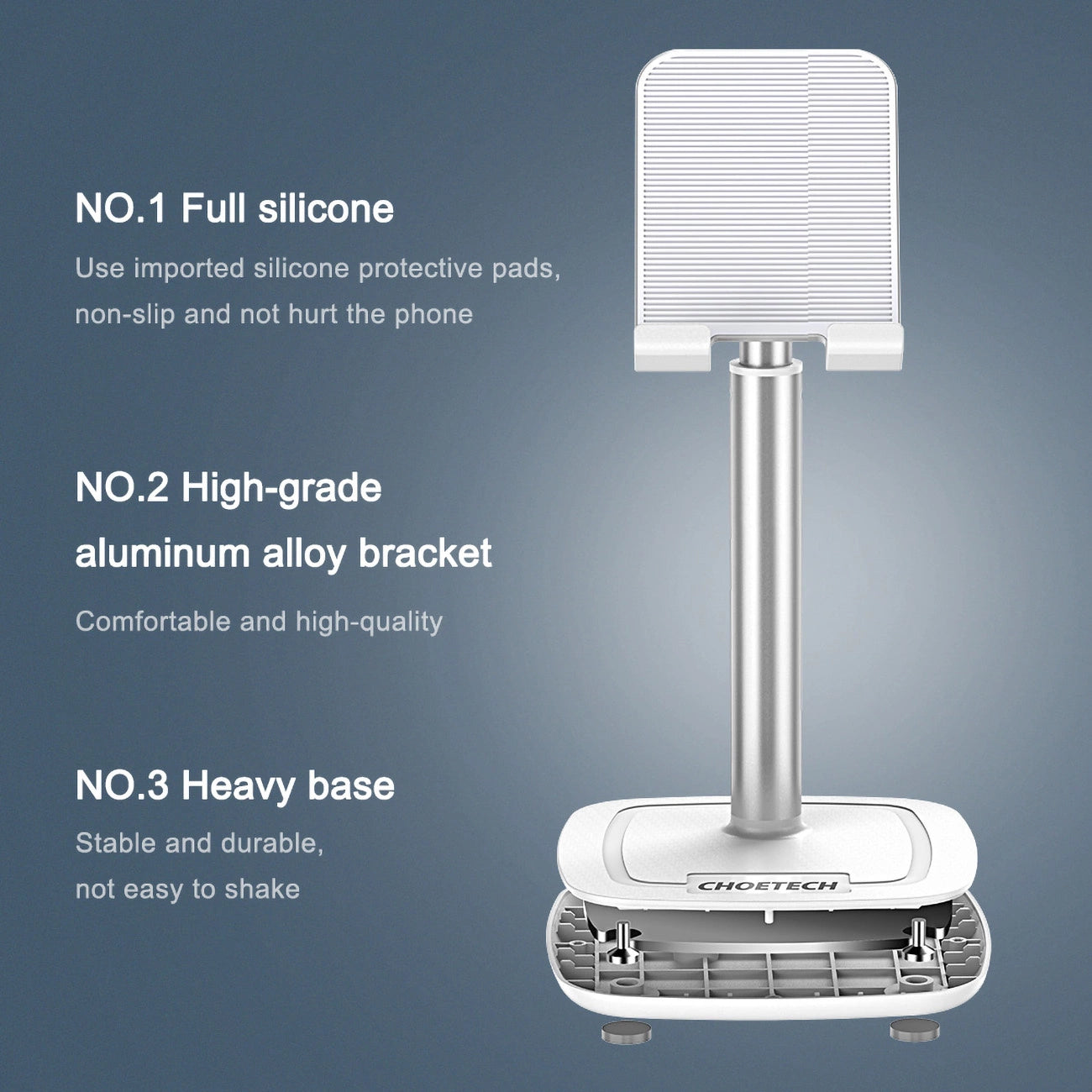 Choetech H035 aluminum stand for a phone or tablet with adjustment - white and silver_15