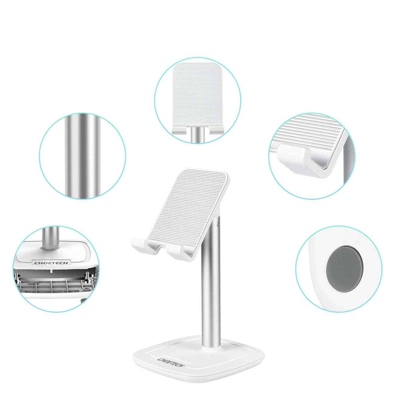 Choetech H035 aluminum stand for a phone or tablet with adjustment - white and silver_22