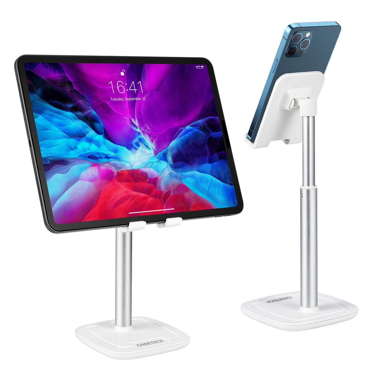 Choetech H035 aluminum stand for a phone or tablet with adjustment - white and silver_2