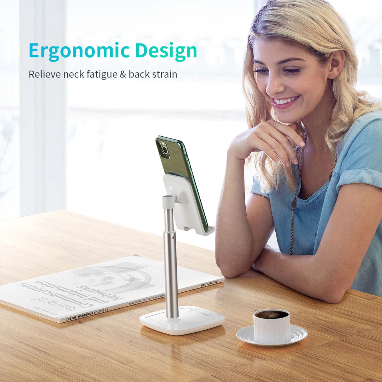 Choetech H035 aluminum stand for a phone or tablet with adjustment - white and silver_6