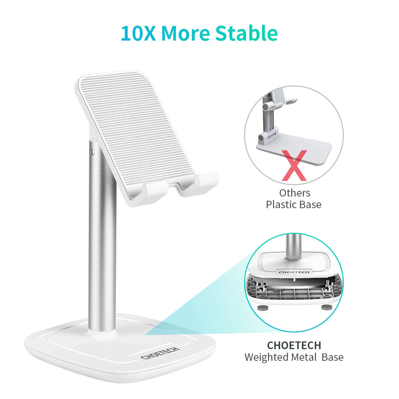 Choetech H035 aluminum stand for a phone or tablet with adjustment - white and silver_4