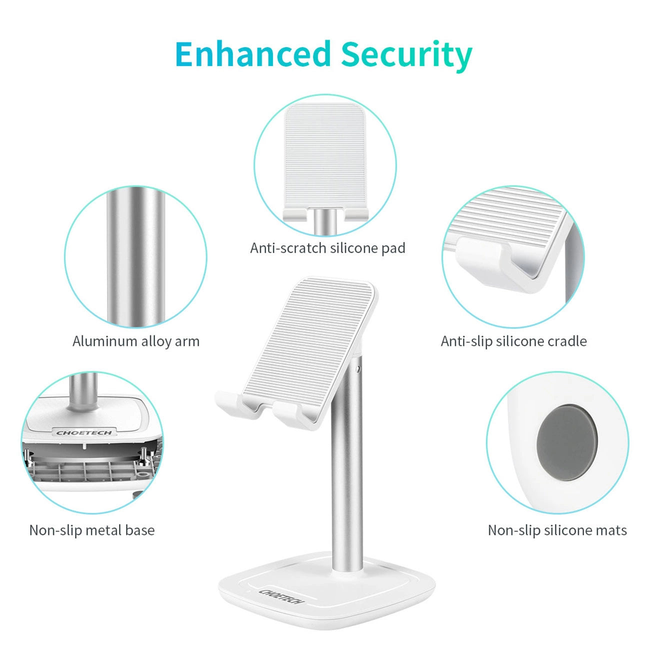 Choetech H035 aluminum stand for a phone or tablet with adjustment - white and silver_3
