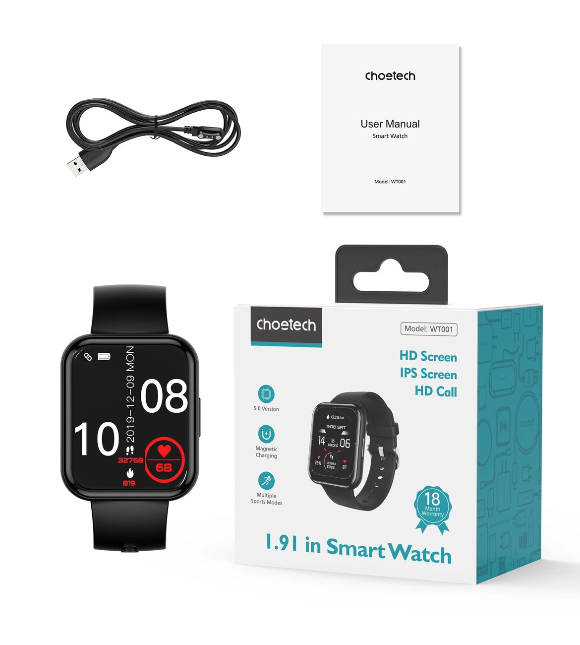 Choetech WT001 smartwatch with IP67 call answering function - black_4