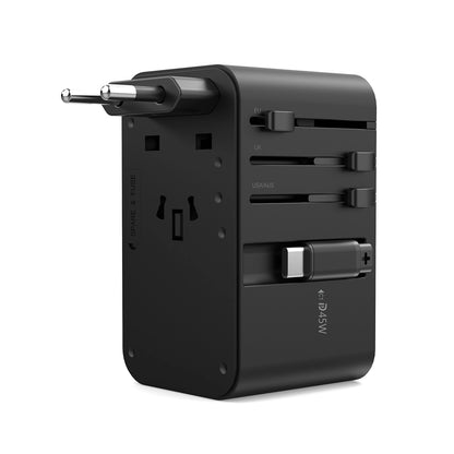 Choetech PD5021 45W EU/US/AUS/UK Travel Adapter with Built-in USB-C Cable - Black_1