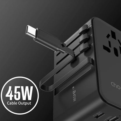 Choetech PD5021 45W EU/US/AUS/UK Travel Adapter with Built-in USB-C Cable - Black_6