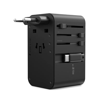 Choetech PD5022 70W EU/US/AUS/UK Travel Adapter with Built-in USB-C Cable - Black_1