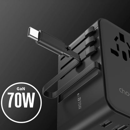 Choetech PD5022 70W EU/US/AUS/UK Travel Adapter with Built-in USB-C Cable - Black_6