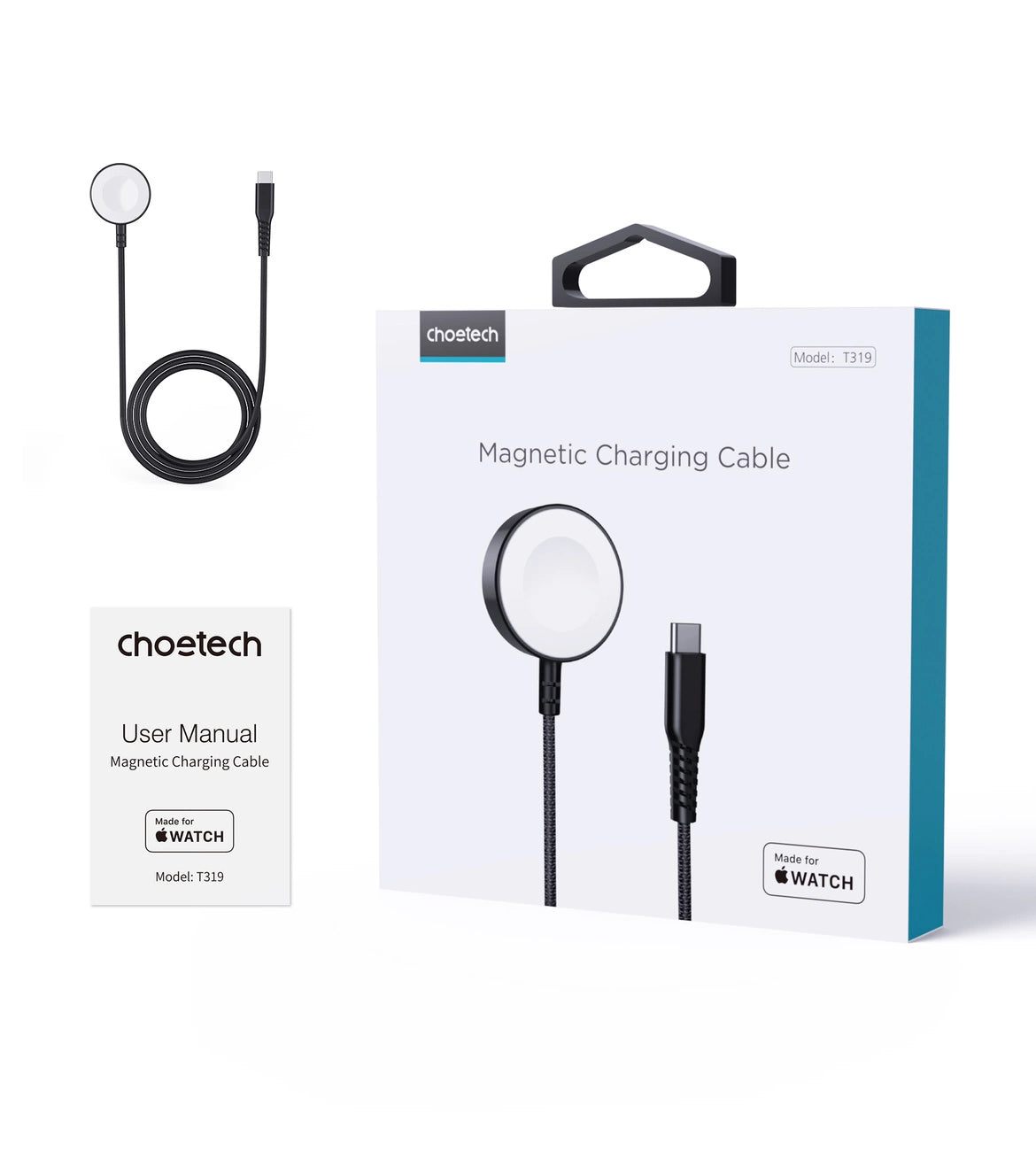Choetech T319 MFI 5W wireless charger for Apple Watch + USB-C cable - black_7