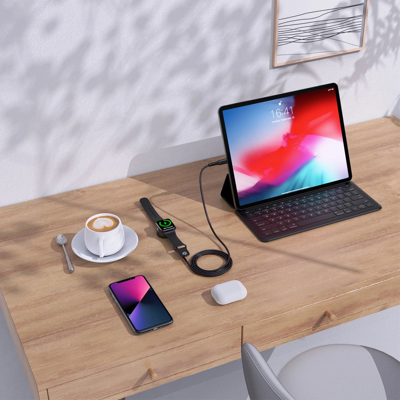 Choetech T319 MFI 5W wireless charger for Apple Watch + USB-C cable - black_8