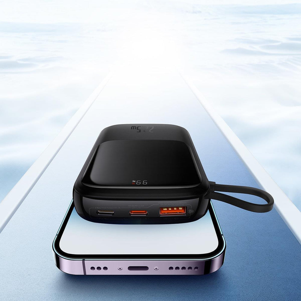 Baseus Qpow Digital Display Fast Charging Power Bank 10000mAh 22.5W QC/PD/SCP/FCP with Built-in USB-C Cable Black - OUTLET_9