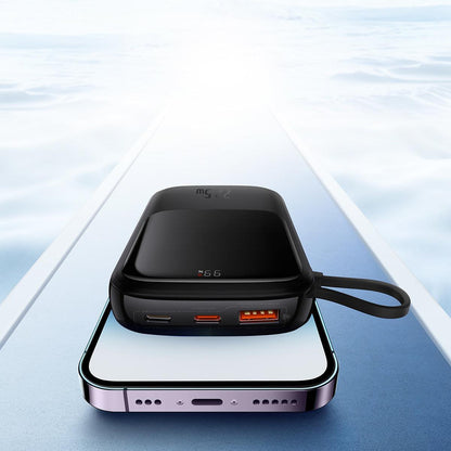 Baseus Qpow Digital Display Fast Charging Power Bank 10000mAh 22.5W QC/PD/SCP/FCP with Built-in USB-C Cable Black - OUTLET_9