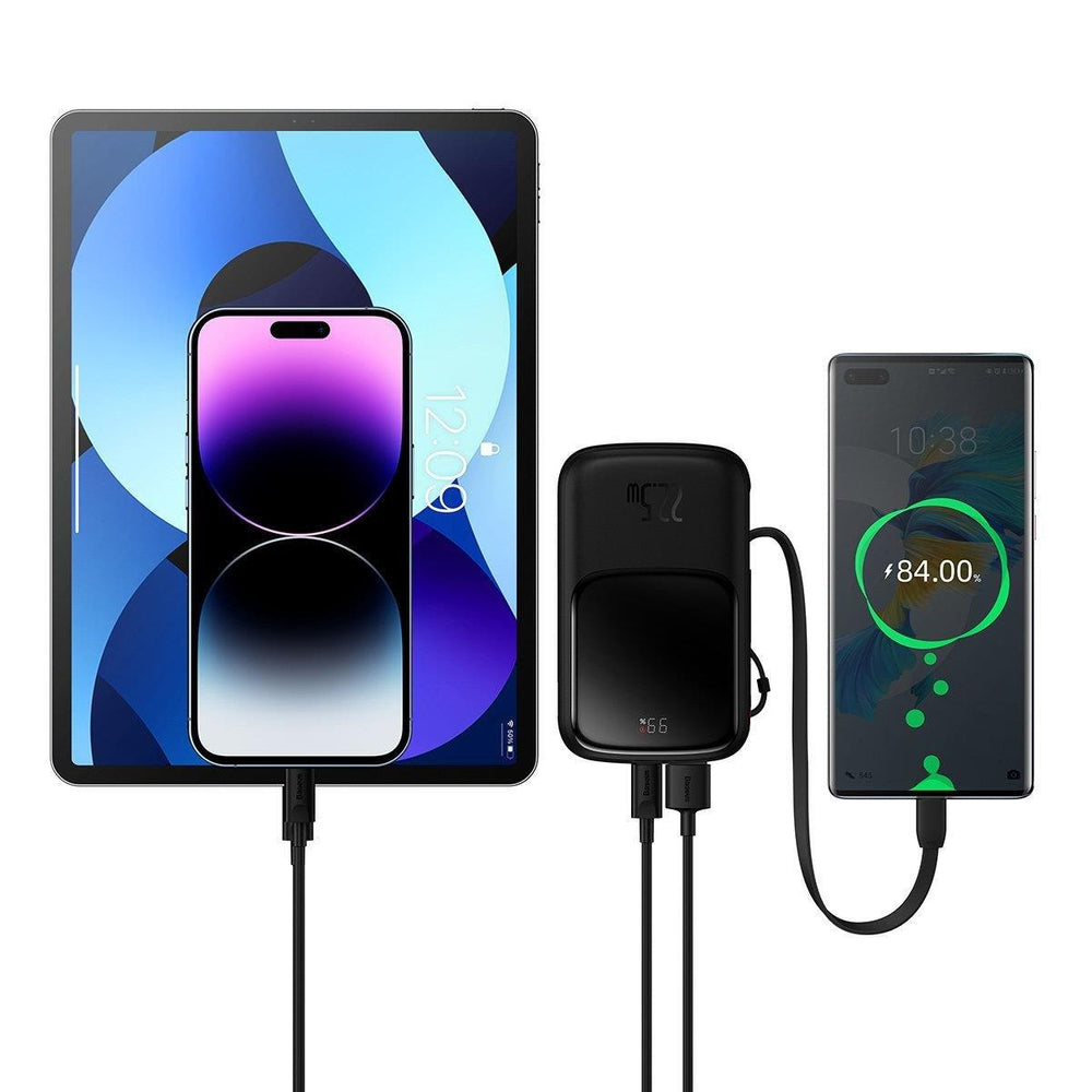 Baseus Qpow Digital Display Fast Charging Power Bank 10000mAh 22.5W QC/PD/SCP/FCP with Built-in USB-C Cable Black - OUTLET_10