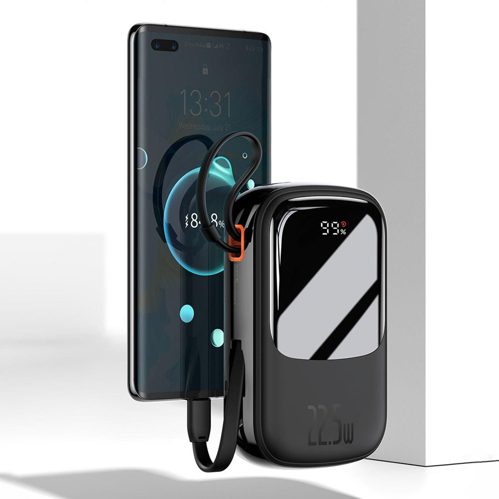 Baseus Qpow Digital Display Fast Charging Power Bank 10000mAh 22.5W QC/PD/SCP/FCP with Built-in USB-C Cable Black - OUTLET_11