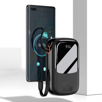 Baseus Qpow Digital Display Fast Charging Power Bank 10000mAh 22.5W QC/PD/SCP/FCP with Built-in USB-C Cable Black - OUTLET_11