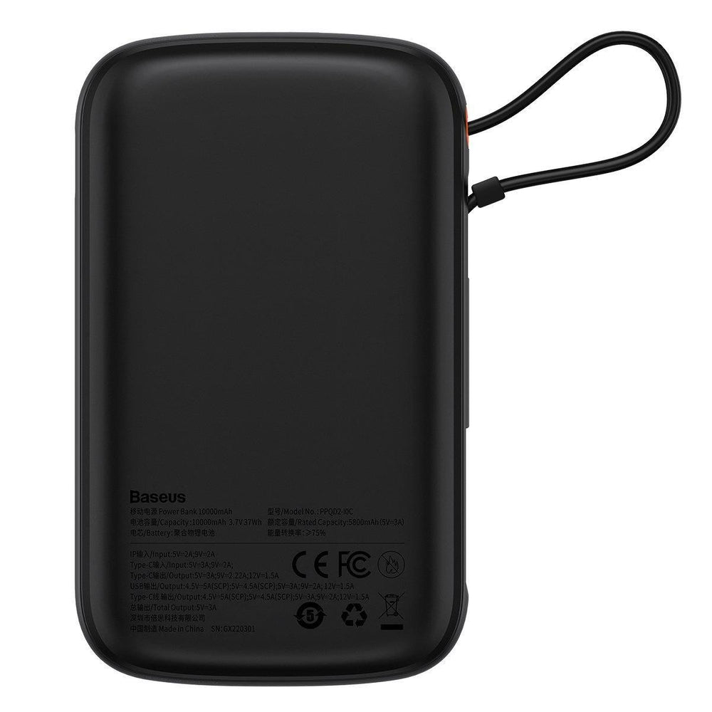 Baseus Qpow Digital Display Fast Charging Power Bank 10000mAh 22.5W QC/PD/SCP/FCP with Built-in USB-C Cable Black - OUTLET_2