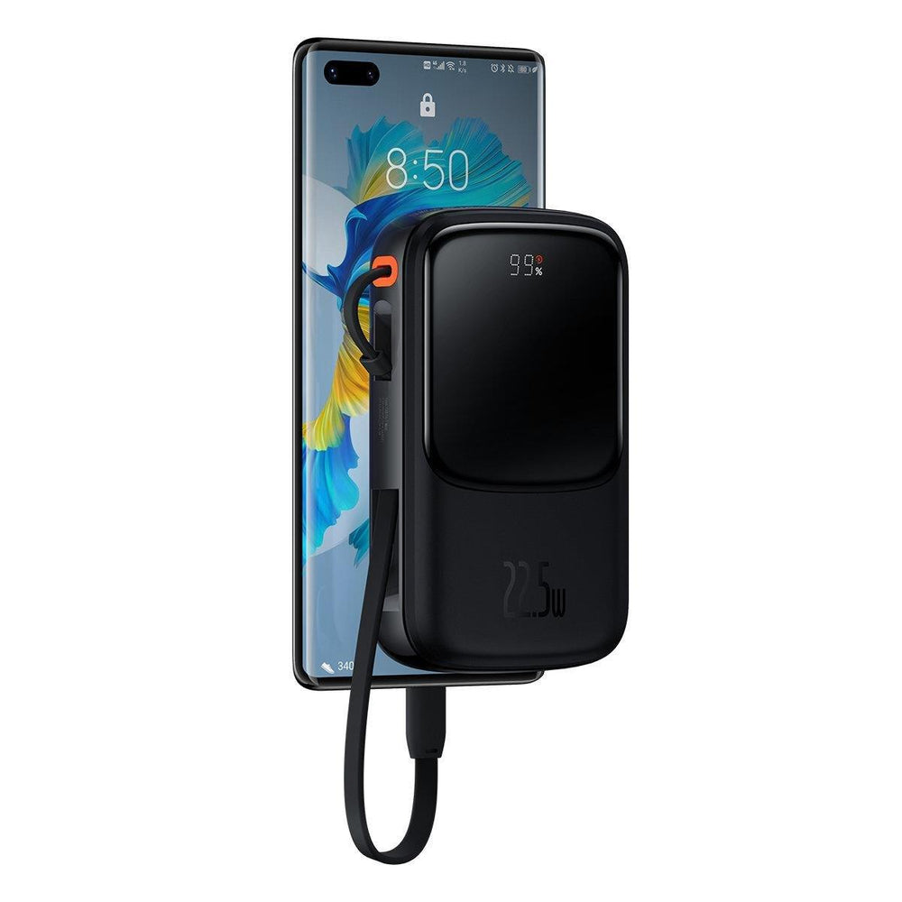 Baseus Qpow Digital Display Fast Charging Power Bank 10000mAh 22.5W QC/PD/SCP/FCP with Built-in USB-C Cable Black - OUTLET_5