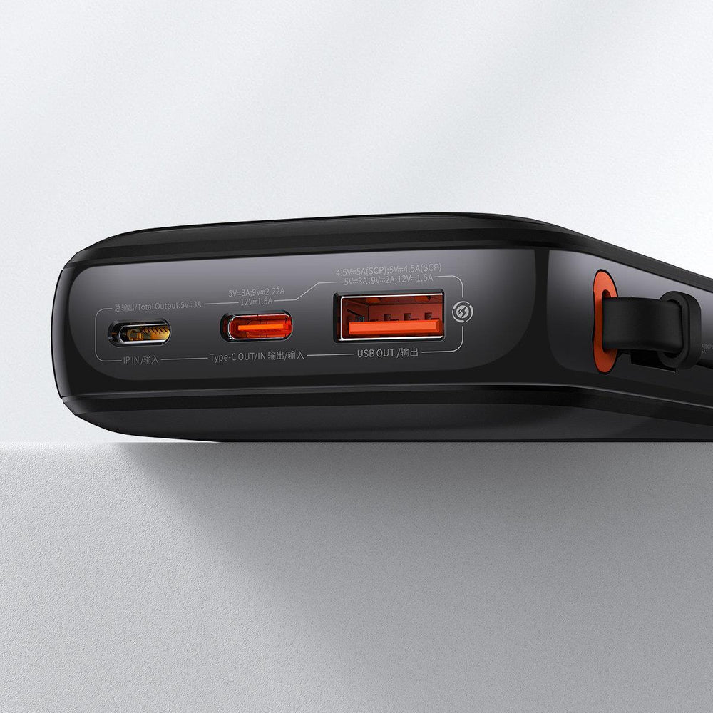 Baseus Qpow Digital Display Fast Charging Power Bank 10000mAh 22.5W QC/PD/SCP/FCP with Built-in USB-C Cable Black - OUTLET_8
